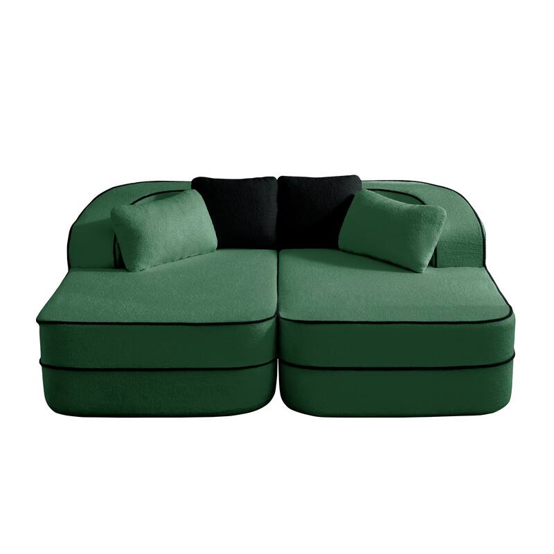 Roomfitters 77" Teddy Fabric Boneless Sofa, No Assembly Modular Couch with Double Chaises