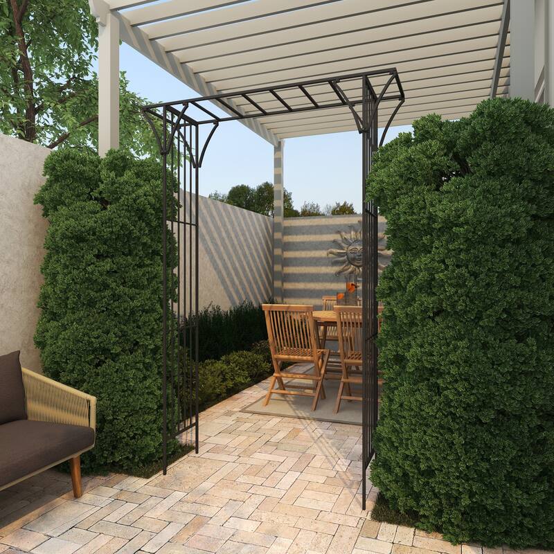 White or Black Metal Contemporary Garden Arbor with Lattice Work Sides