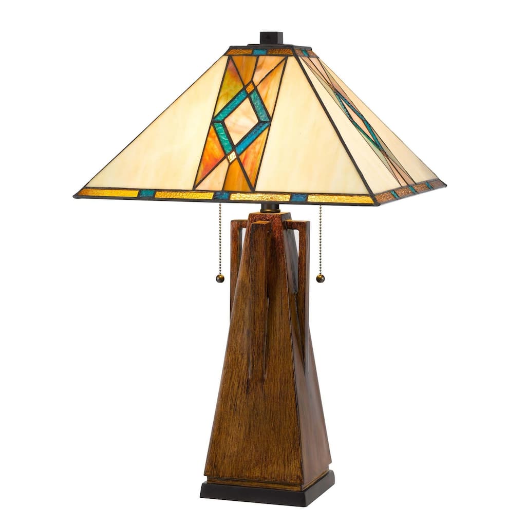 Table Lamp with Tiffany Shade and Geometric Design, Multicolor