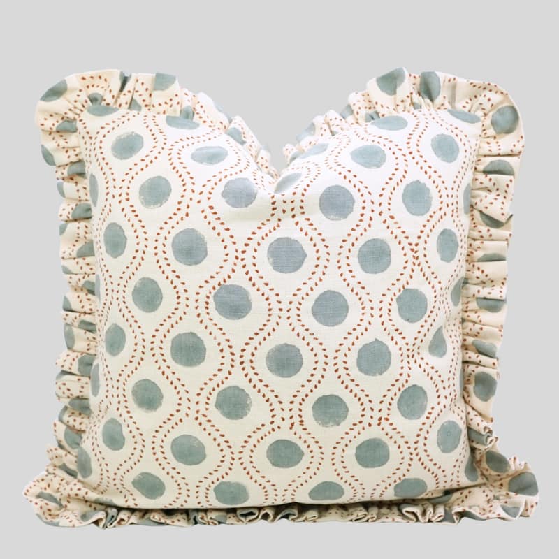 Fabdivine Cotton Frill Both Side Floral Pillow Cove Bed or Living Room Decoration - Rajbhog- Brown, Grey - 24" x 24" - Cover Only