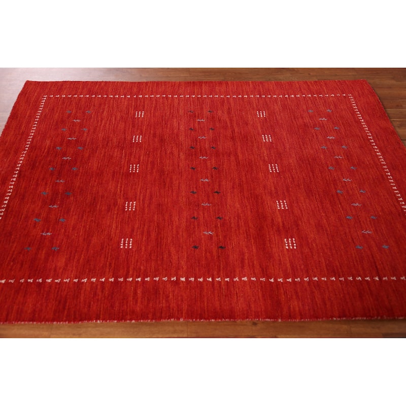 Hand Knotted Oriental 100% Wool Carpet Tribal Tribal Oranges & Rust Gabbeh Area Rug - 6' 5'' X 4' 8''