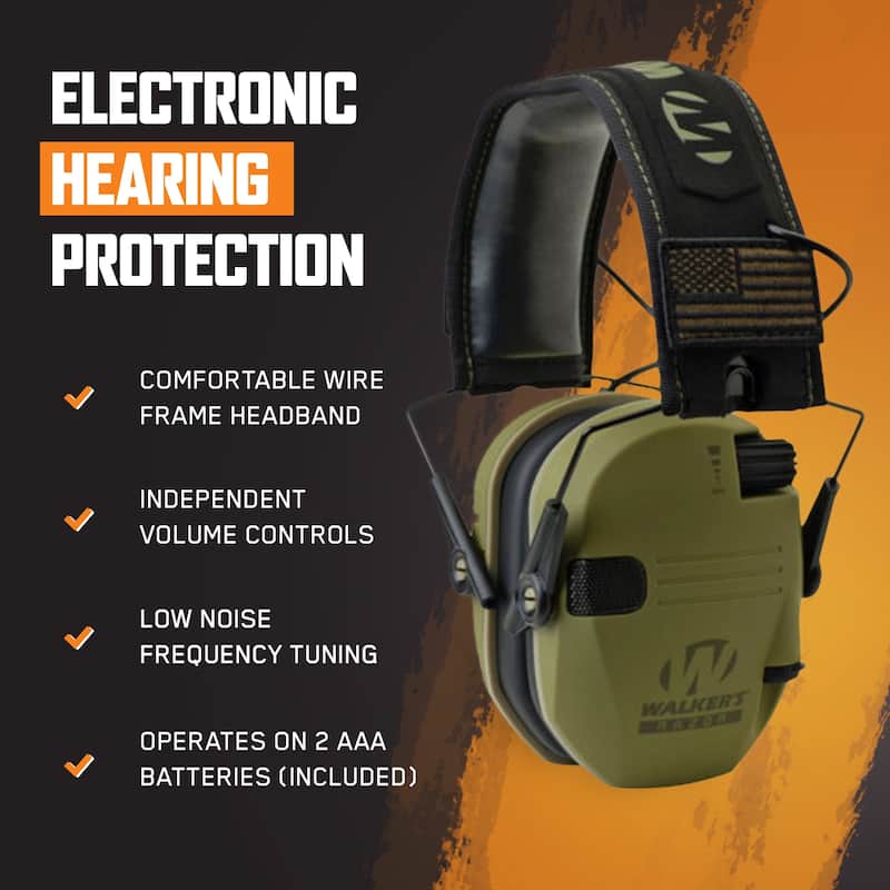 Walkers Razor Slim Shooter Electronic Hearing Protection Earmuffs, Green Patriot