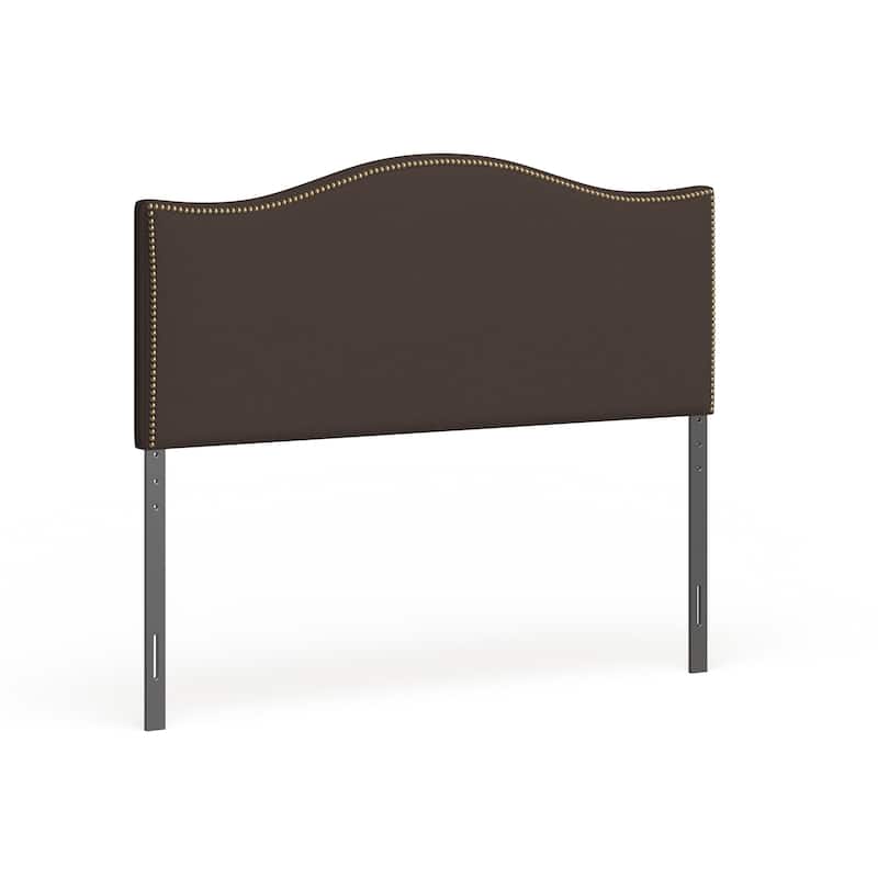 Curl Queen Nailhead Upholstered Headboard - Dark brown