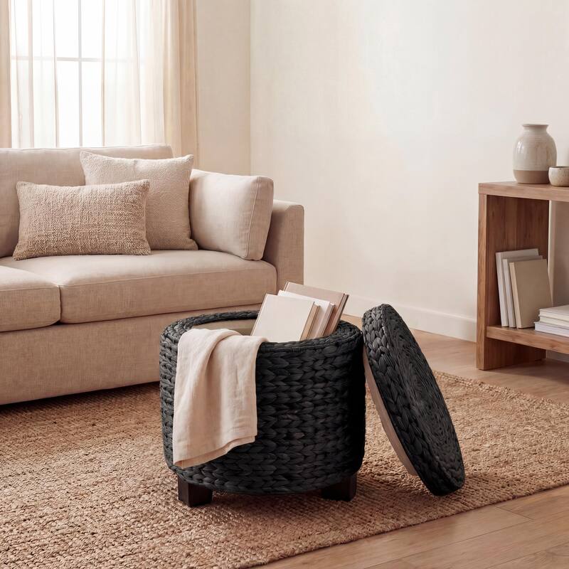 happimess Addie 17.72" Handwoven Water Hyacinth Storage Ottoman with Lid