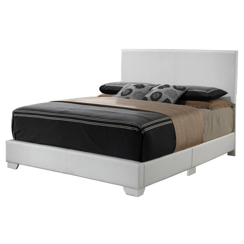 Upholstered Panel Bed - Faux Leather Bedroom Bed Frame with Easy Assembly & Support