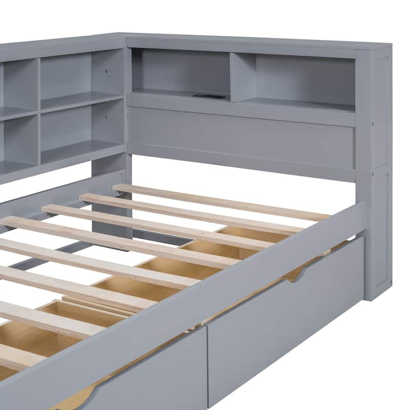 Wooden Twin Size DayBed with 2 Drawers and USB Charging Ports