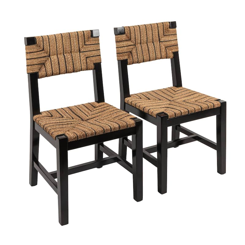 Willowbrook Solid Wood and Natural Woven Seagrass Rope Dining Chair (Set of 2)