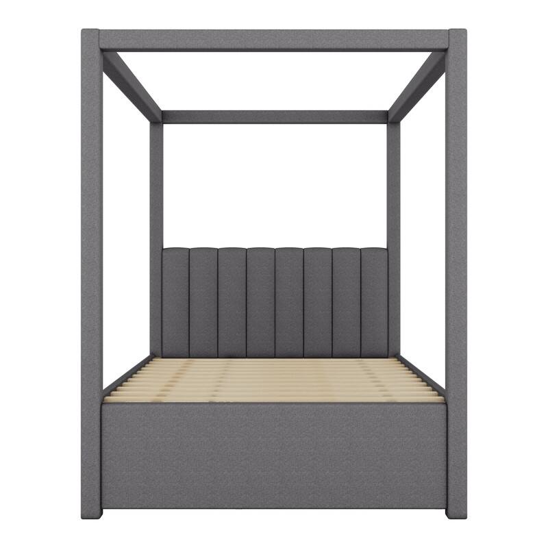 Full Size Upholstered Canopy Platform Bed with Trundle and 3 Drawers