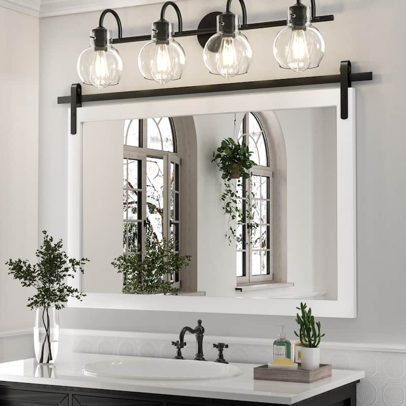 Modern Wall Mirrors, Rectangular Mirror with Wood Framed, Bathroom Mirror Barn Mirror Barn Door Mirror with Multi Size - 40W * 26H Inches - White