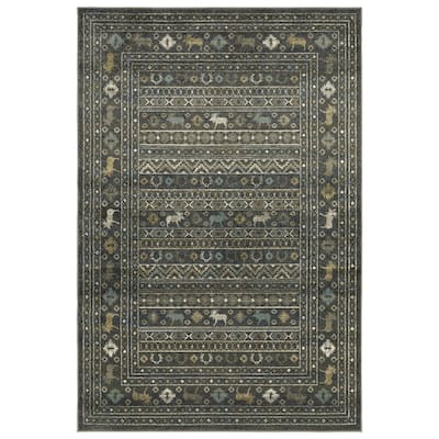Style Haven Vance Southwestern Lodge Blue/ Gold Area Rug.