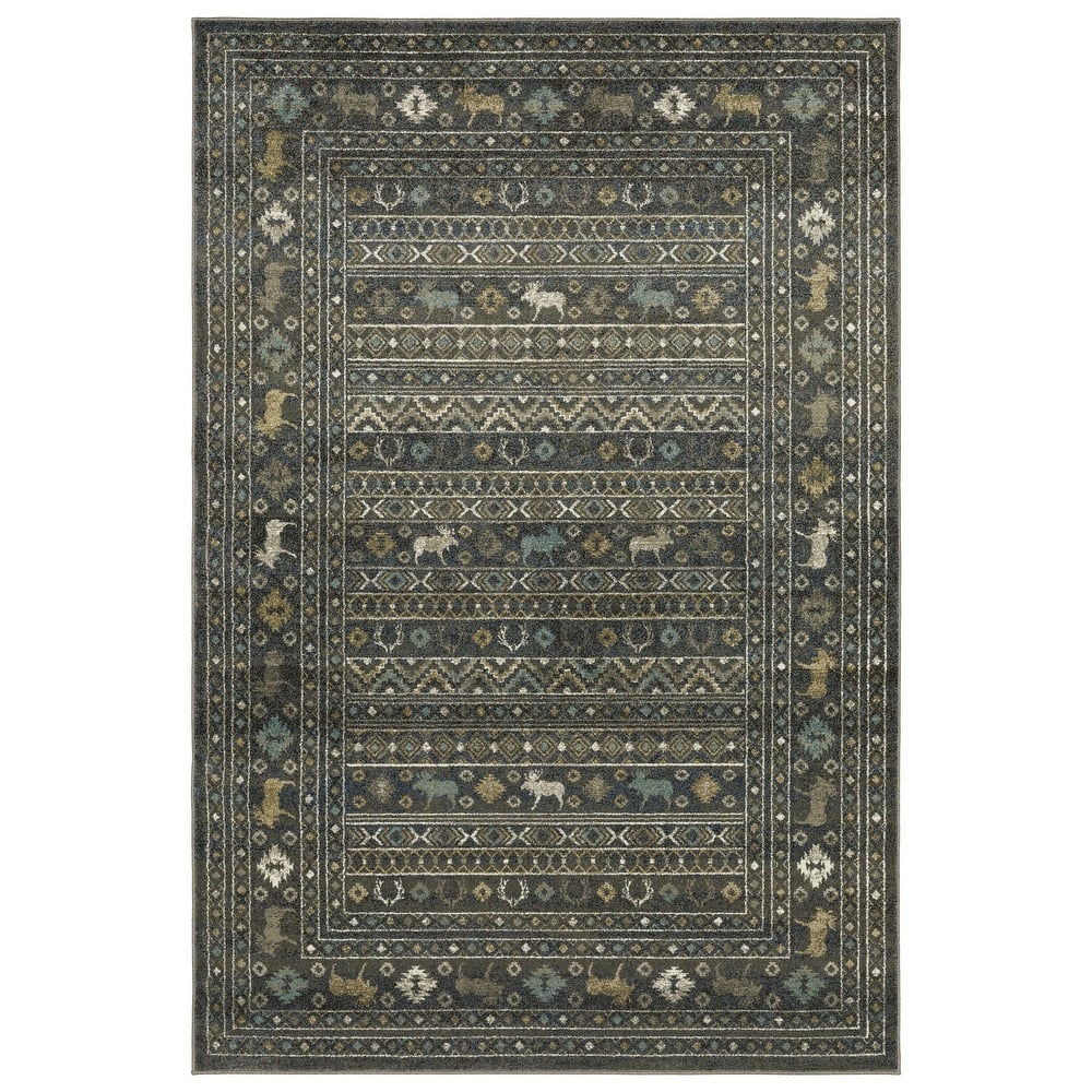 Style Haven Vance Southwestern Lodge Blue/ Gold Area Rug.