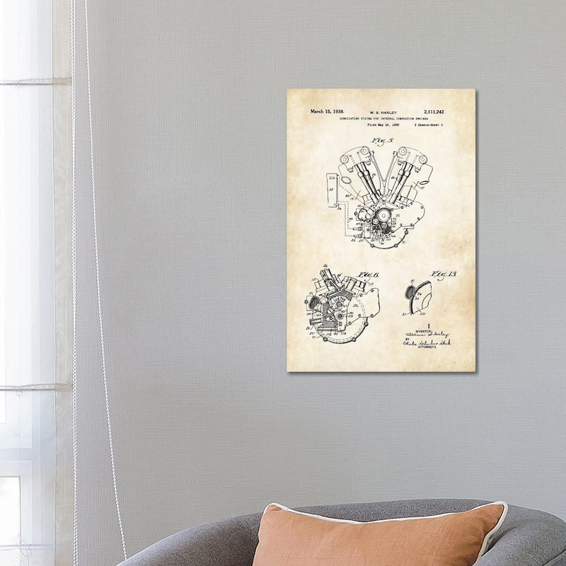 iCanvas "Harley Davidson Knucklehead Engine" by Patent77 Canvas Print - 26x18x1.5