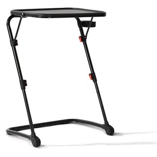 Z-Shaped End Table with Cup Holder, Foldable Side Tray for Sofa