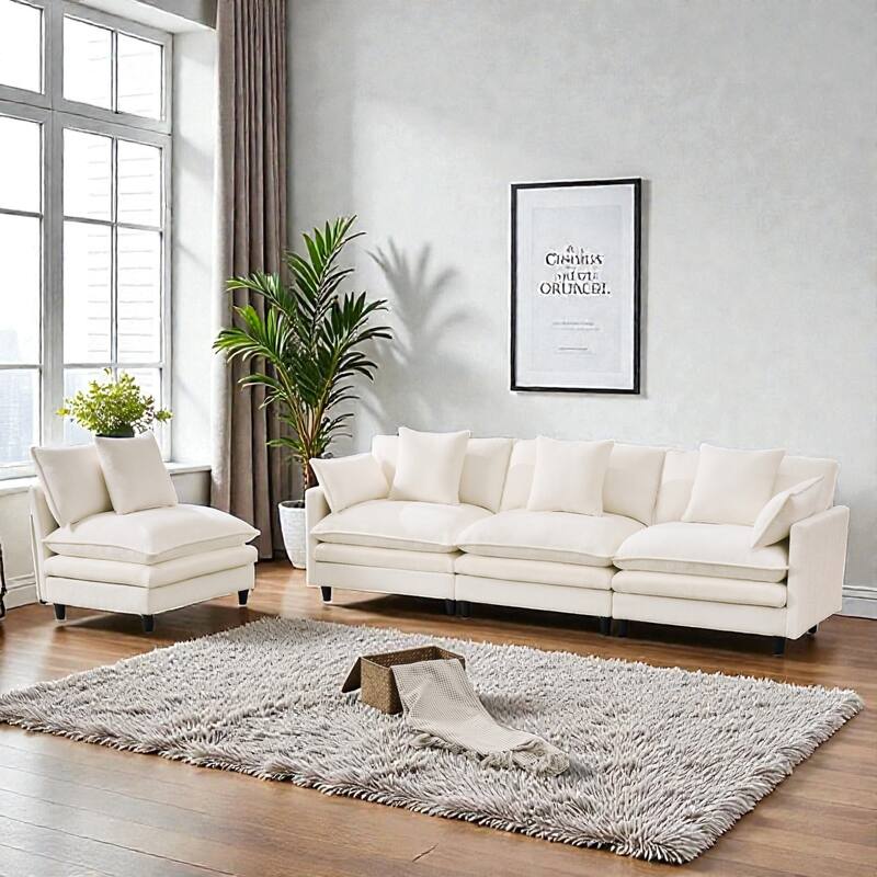 140.9" U-Shaped Modular Sectional Sofa with 2 Ottomans, Chenille Upholstery, Deep Seat Couch for Living Room