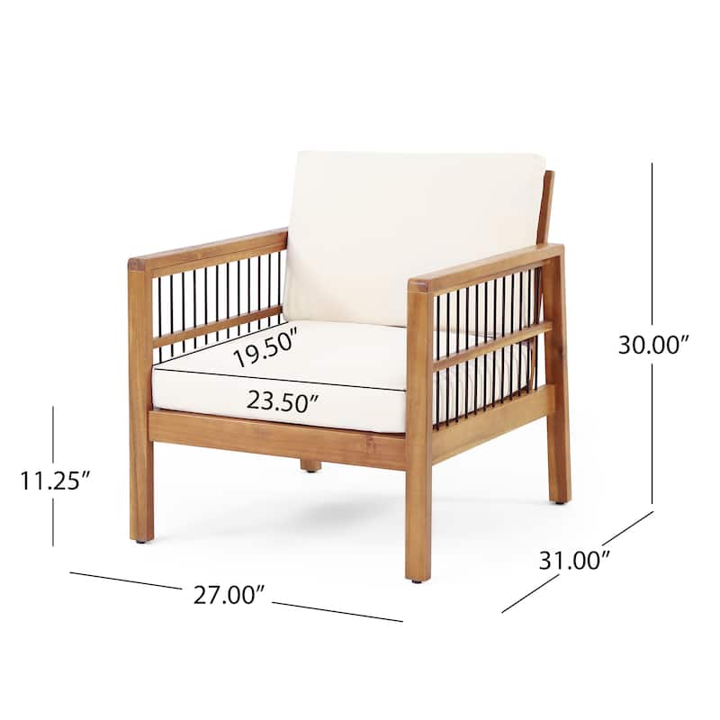 Roomfitters Acacia Wood and Wicker Outdoor Club Chair with Deep Seating and Cushion for Porch or Garden, Teak+Beige