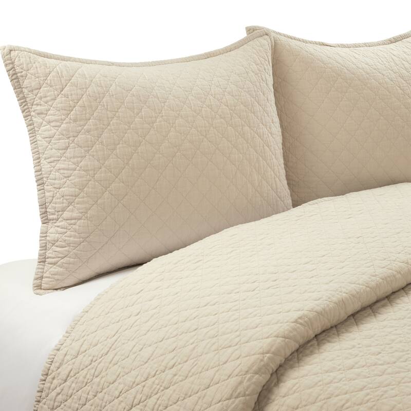 Lush Decor Belgian Flax Prewashed Linen Rich Cotton Blend Quilt 3 Piece Set