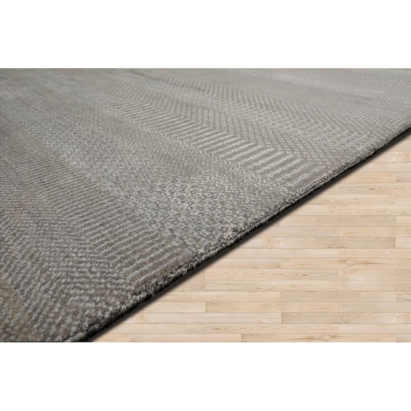 Hand Knotted Tone On Tone Gray Tibetan Wool & Silk Modern Area Rug - 8' 1'' x 10' 2''