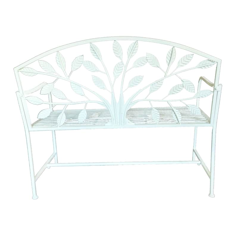 Tree Pattern Backrest Outdoor Garden Bench - 42" - White