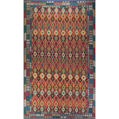 Geometric Kilim Large Rug Hand-Woven Oriental Wool Carpet - 10'2" x 16'1"