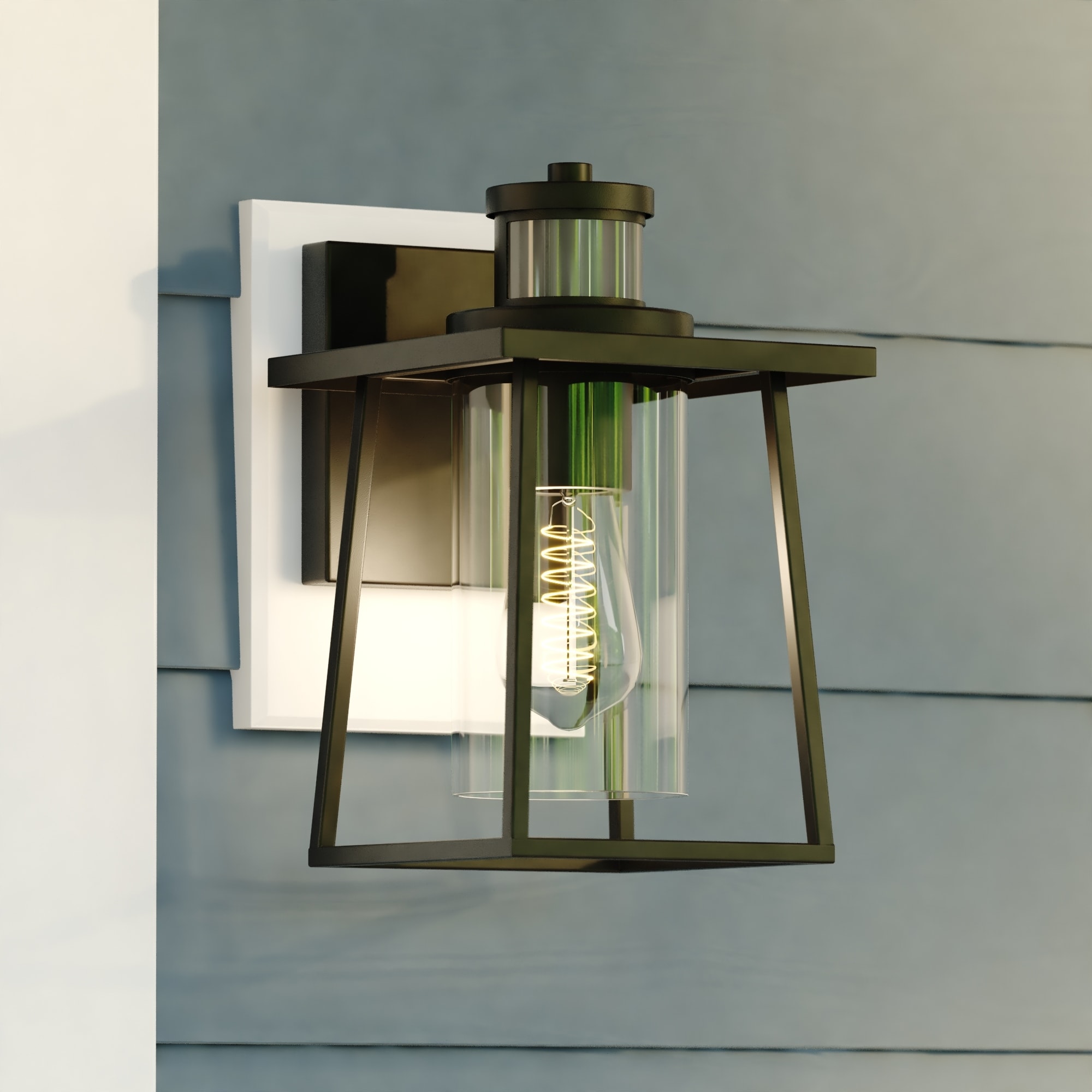 VAXCEL Geneva 7-in. W 1 Light Black Motion Sensor Dusk to Dawn Outdoor Wall Lantern Clear Glass