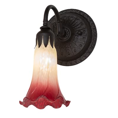5.5" Wide Seafoam/Cranberry Tiffany Pond Lily Wall Sconce - N/A
