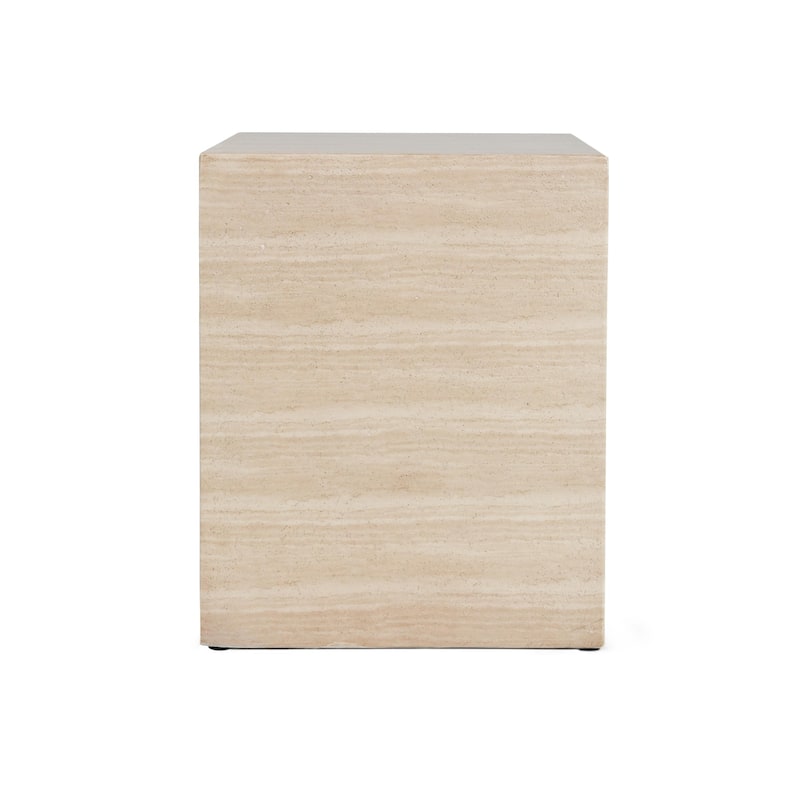 Classic Home Rosen Outdoor Round Stone End Table in Beige