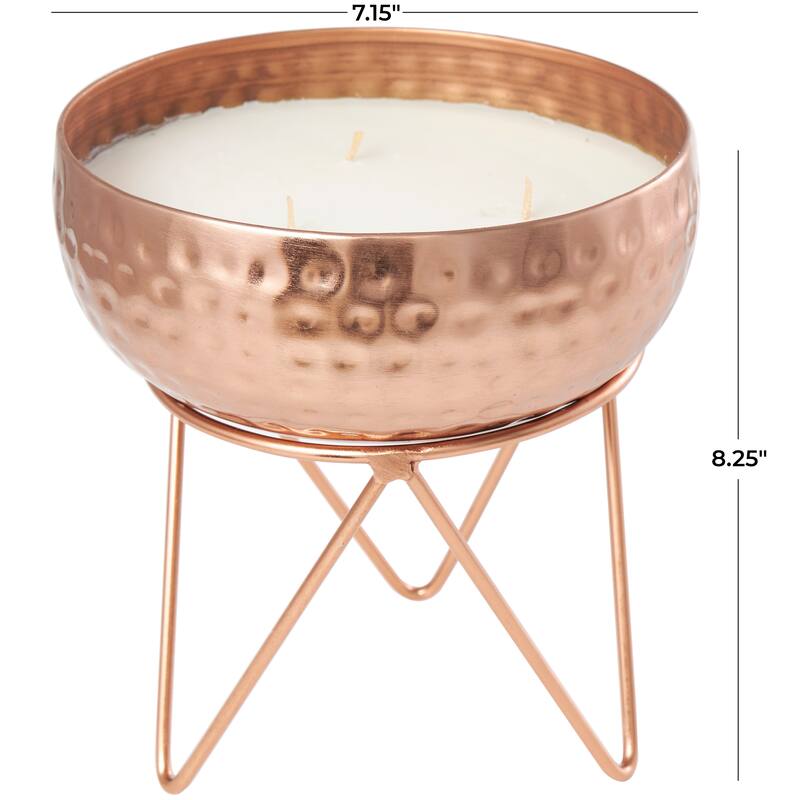 Copper Metal Vanilla Marshmallow Scented Tall Hammered Wick Candle with White Wax