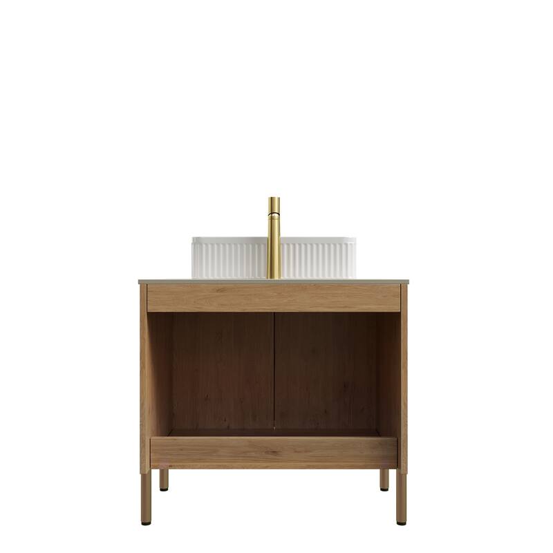 30"Bathroom Vanity with Sink, Freestanding Plywood Bathroom Storage Cabinet with 2 Doors, Rectangular Ceramic Basin Top