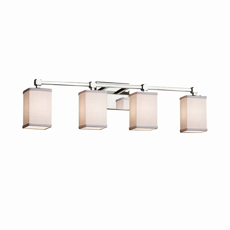 Justice Design Textile Tetra 4-light Polished Chrome Bath Bar, White Square - Flat Rim Shade