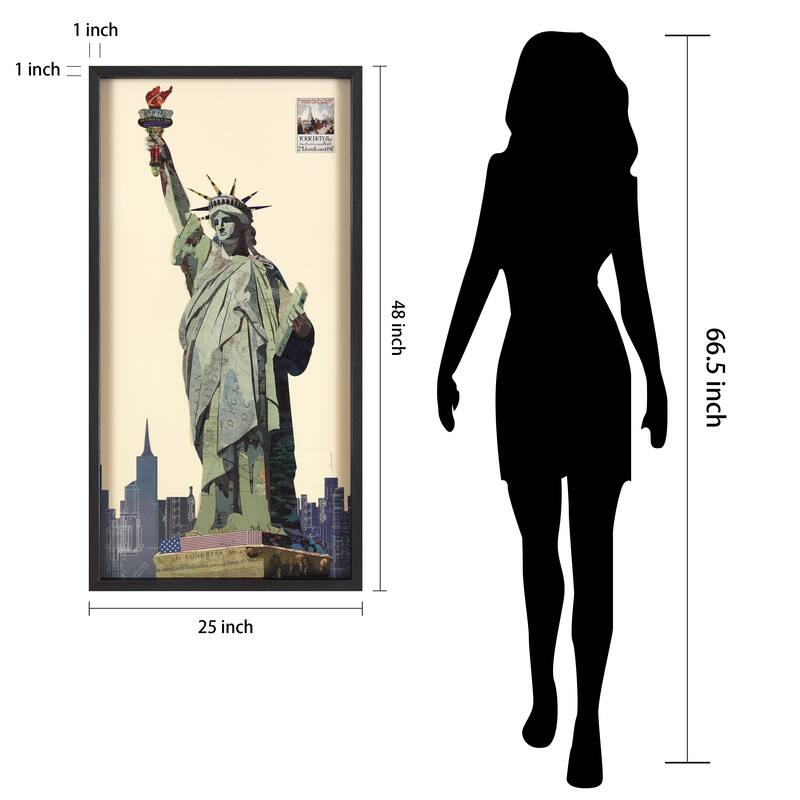 Empire Art "Lady Liberty" Alex Zeng's dimensional collage, under glass & a black shadow box frame