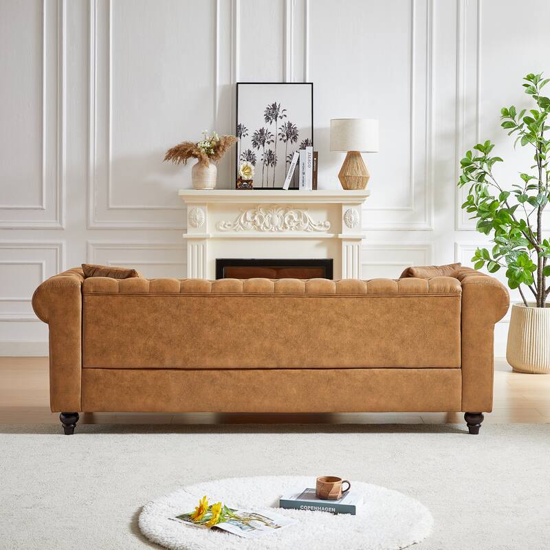 Classic Chesterfield Sofa with Tufted Design, Tech Fabric, and Dark Brown Wood Legs