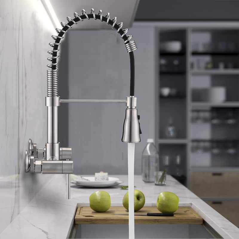 Dornberg Wall Mounted Pull Down Bridge Kitchen Faucet