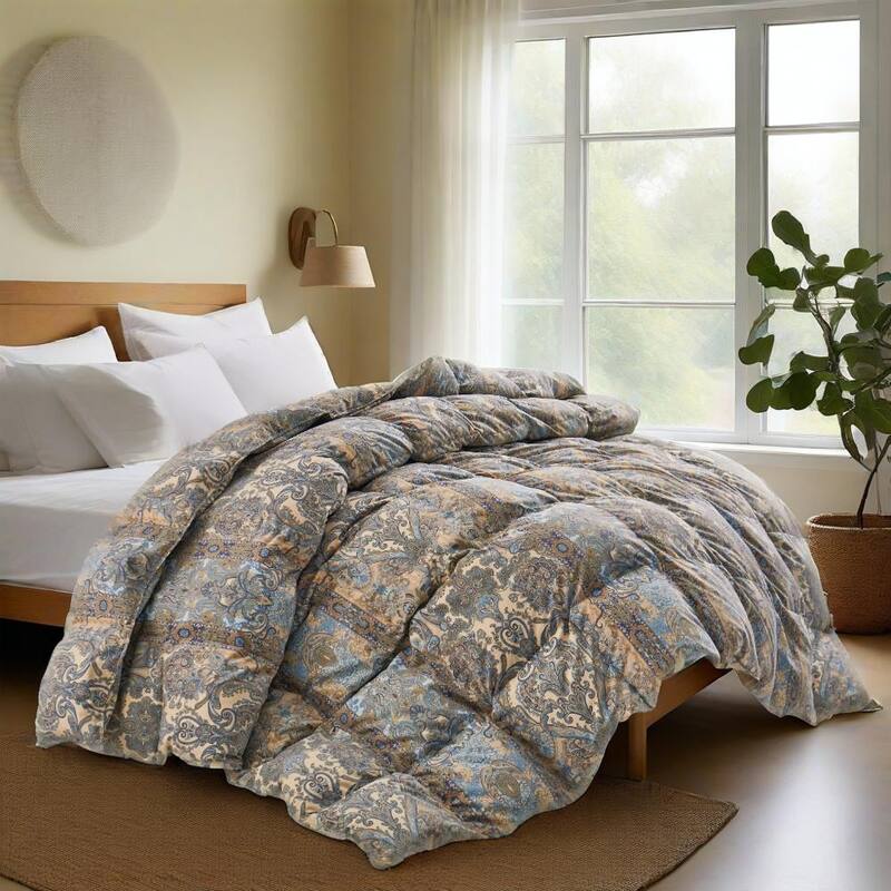 All Season Paisley Floral Printed Vintage White Goose Feather Down Comforter