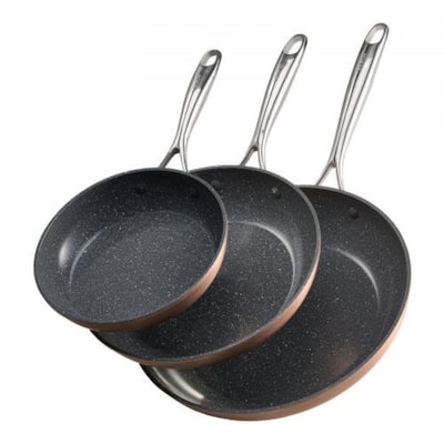3-Piece Grey Nonstick Frying Pan Set Aluminum Skillet with Heat-Resistant Ergonomic Handles - Large Pan Size: 20 x 12 x 3 in