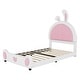 preview thumbnail 22 of 22, Twin Size Upholstered Kids Platform Bed with Bunny Ears-Shaped Headboard, Cute PU Leather Children Bed Frame with Small Pocket