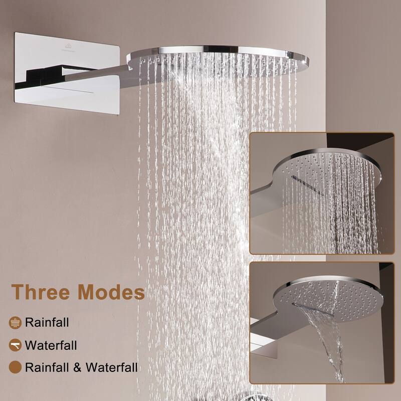 CASAINC 2-function Luxury Thermostatic Dual Shower Faucet Shower System with Waterfall Shower Head