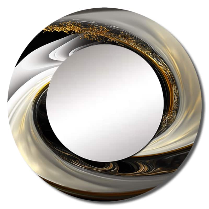 Designart "Abstract Modern Swirl I" Animals Round Bathroom Mirror - Black Modern Round Wall Décor
