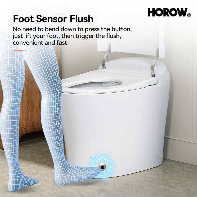 HOROW One Piece Dual Flush Elongated Toilet 1.27 GPF White Seat Included