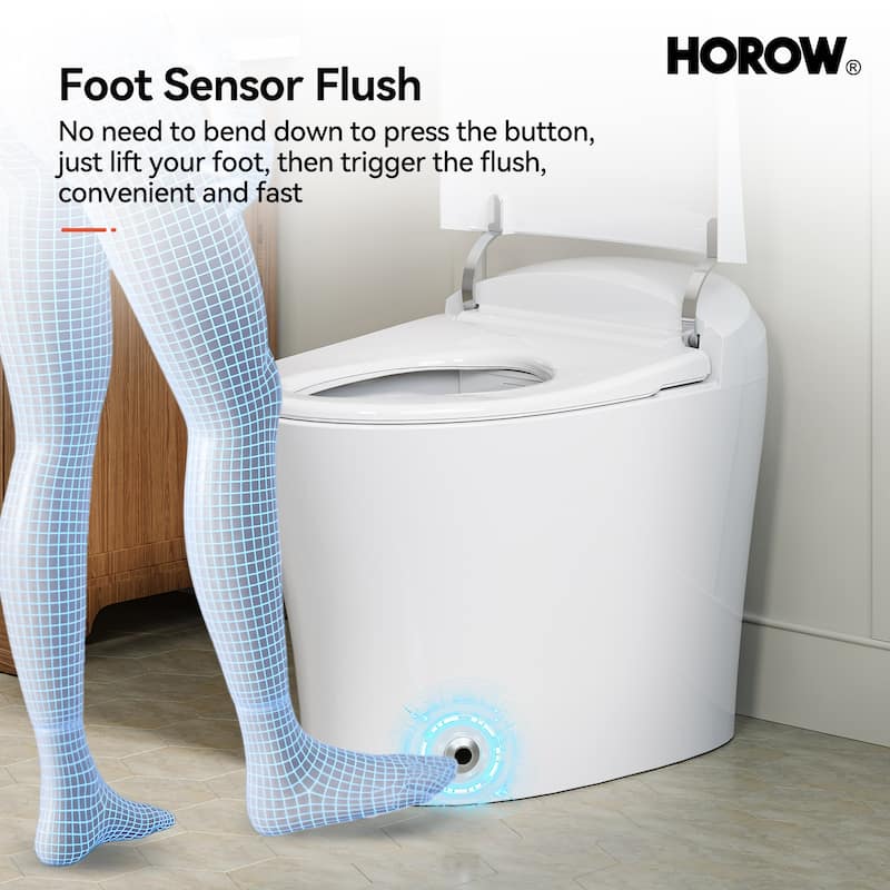 HOROW One Piece Dual Flush Elongated Toilet 1.27 GPF White Seat Included