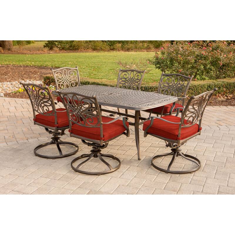 Hanover Traditions 7-Piece Dining Set in Red with 72 x 38 in. Cast-top Table