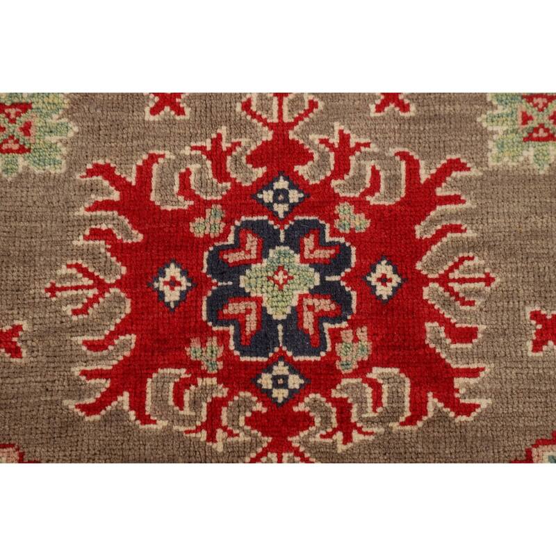 Brown Geometric Kazak Oriental Square Rug Hand-Knotted Wool Carpet - 6'8" x 6'5"