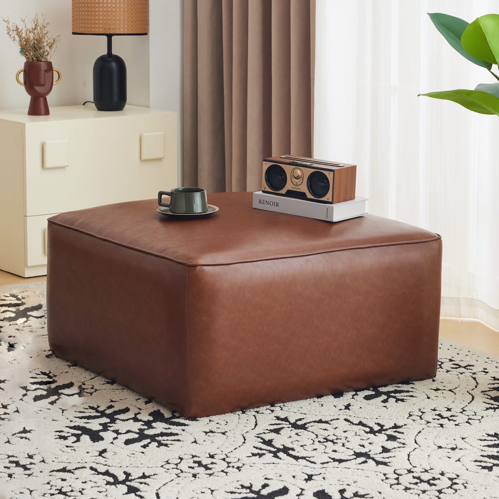 GDFStudio - Yzabella Faux Leather Square Ottoman