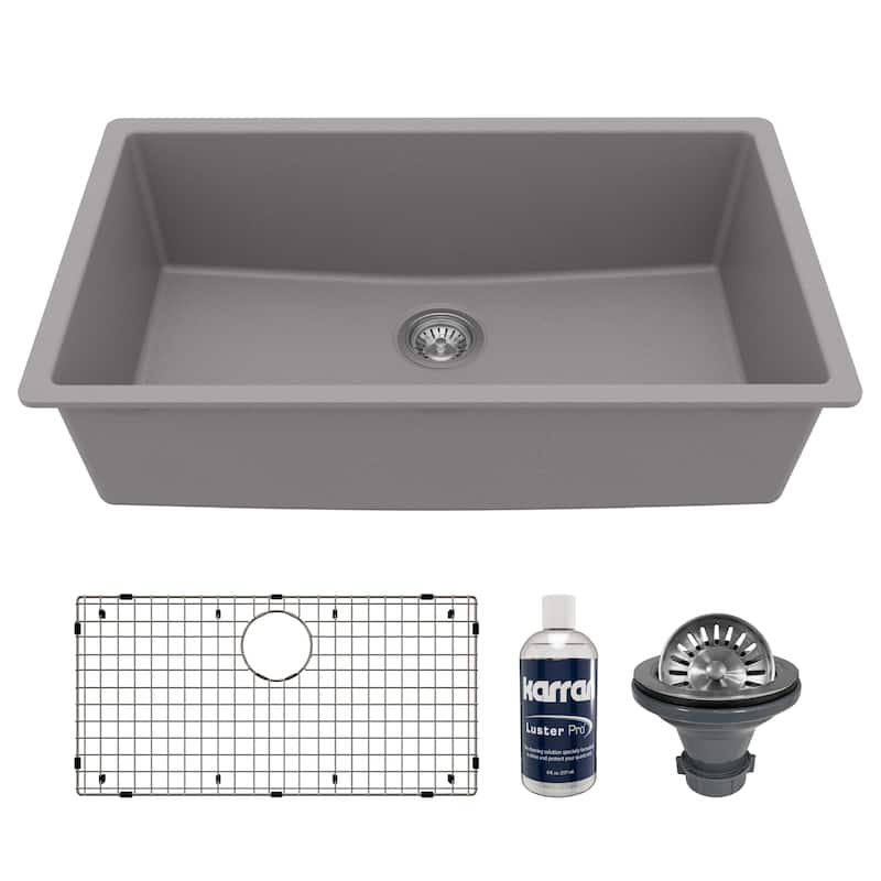 Karran Undermount 32.5 in. Large Single Bowl Quartz Kitchen Sink Kit - Grey
