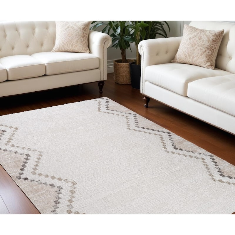 Distressed Abstract Modern Stain Resistant Woven Low Pile Durable Area Rug - 7' X 10' - Cream/Onyx - Rectangle