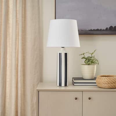 Nourison 22" Simple Coastal Ceramic Cylinder Table Lamp