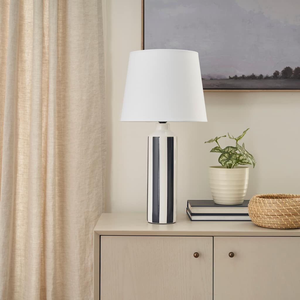 Nourison 22" Simple Coastal Ceramic Cylinder Table Lamp