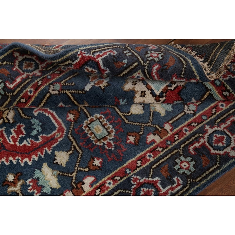 Blue Geometric Oushak Indian Area Rug Handmade Wool Carpet - 3'11"x 5'10"