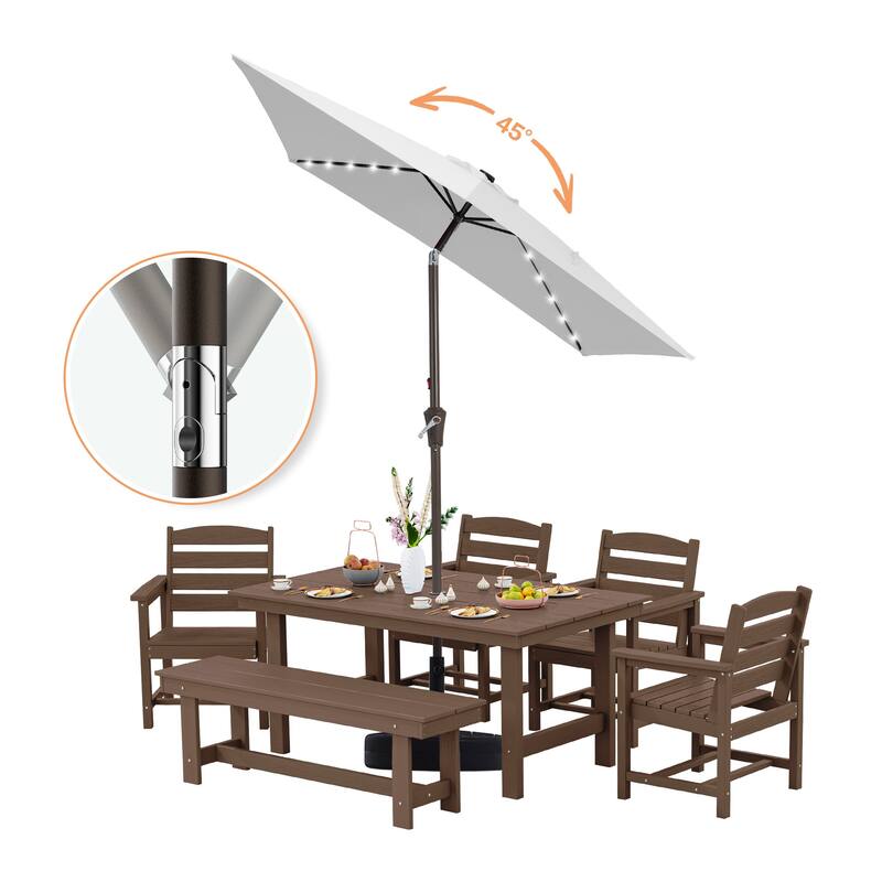6.5*10ft Rectangular Patio Market Umbrella with LED Lights,Crank & Tilt