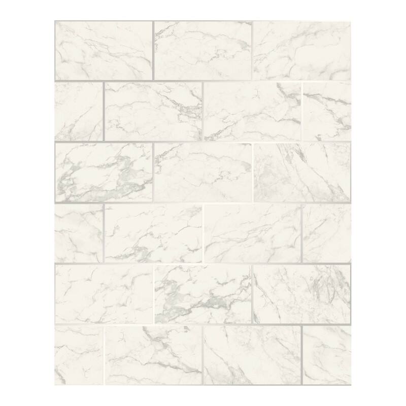 Crown Mirren Off-White Marble Subway Tile Wallpaper - 20.5 x 396 x 0.025