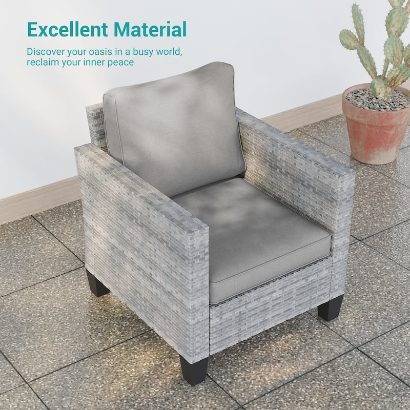 BONOSUKI 5-Piece Patio Sofa Sets Grey Rattan Outdoor Furniture Set